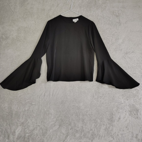 Carmen Marc Valvo Black Dramatic Bell Sleeve Blouse Top Womens Size 2 Whimsigoth - Picture 4 of 8